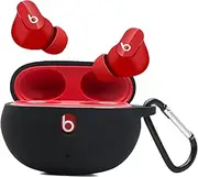 [Miimall] Compatible with Beats Studio Buds Case, Beats Studio Buds+ Case with Carabiner [Front LED Visible] Lightweight Silicone Shockproof Protective Case for Beats Studio Buds/Buds+/Buds Plus - Black