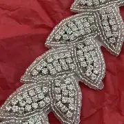 Crystal Clear Bridal Rhinestone Beaded Trim Wedding Accessory 1 Yard, Leaf