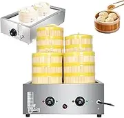 Commercial Steamed Buns Machine, 2/4/6 Hole Electric Stainless Steel Food Bread Buns Steaming Steamer, Steamed Bun Warmer Machine with Anti-Dry Alarm, Independent Temperature Control Knob 2 Hole