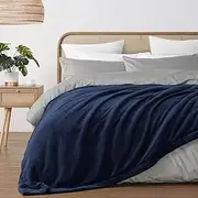 Dreamaker Serene Hudson Fleece & Sherpa Reverse Blanket for Bed Double/Queen 240 x 250cm Ultra Soft Skin-Friendly Cuddle Buddy Folded Edge Stitching Hypoallergenic Winter Thermal Blanket - Mighty Blue
