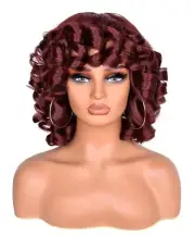 Short Wigs for Women Curly Afro Kinky Wavy Wig with Bangs Black Natural