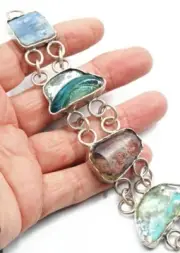 Roman Glass S.Silver Gemstones Bracelet 925 One Of A Kind Ancient Patina 200 B.C