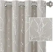 Smarcute Blackout Curtains Foil Print Twig Tree Branch Thermal Insulated Grommet Curtain Drapes Light Blocking Thick Soft Window Curtains for Living 2 Panels Set,Each W132cm x D243cm，Stone