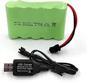 Gecoty® 6 V NiMH Battery, 2400 mAh Rechargeable AA RC Battery with SM 2P Plug and Charging Cable for Remote Controlled Car, 4WD Off-Road Vehicle, RC Tank