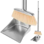 Stainless Steel Broom Dustpan Set Plastic Upright Broom Dustpans with Long Handl