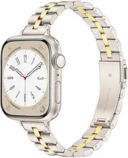 Calina Stainless Steel Band Compatible with Apple Watch Bands 42mm(Series 10) 41mm 40mm 38mm Series SE 10 9 8 7 6 5 4 3-1, Thin Bracelet for Apple Watch Strap, iWatch Band for Women-Starlight&Gold