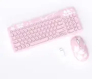 Cute Sakura Pink Wireless Keyboard Mouse Combo, Retro Type-Writer Keys, 2.4G USB