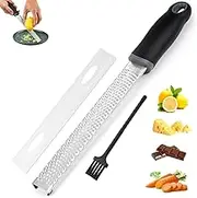 QHFlashbuy Stainless Steel Zester Grater, Parmesan Grater, Lemon Grater, Ginger Grater, Garlic Grater, Nutmeg Grater, Kitchen Grater Made of Stainless Steel with Protective Cover and Cleaning Brush