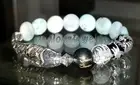 Sterling Silver Lucky Lotus Koi Fish Coin Larimar Gemstone Yoga Mala Bracelet