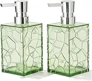 2 Pack Hand Soap Dispenser Set, Clear Acrylic Plastic Liquid Pump Bottles Refillable Lotion Dispenser for Bathroom Decor Kitchen College Dorm (Green)
