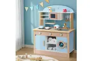Keezi Kids Wooden Pretend Kitchen Play Sets Cooking Toys Pot Pan Bowls Oven Dishwasher 80CM Blue