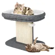 Costway Wood Cat Tree Tower Kitten Condon House Sisal Scratching Plate Pet Home Furniture w/Plush Ball Grey