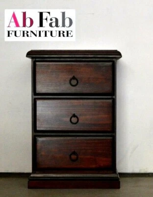 BANKSIA FULLY CONSTRUCTED TIMBER 3 DRAWER BEDSIDE CHEST TABLE IN WALNUT