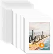 Mat Board Center, Pack of 5 Bevel Cut 11x14 White Mat for 9x12 Photo with White Core Matte Set, Includes 5 Acid Free Mats, 5 Backing Board and 5 Clear Bags