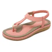 Nevenka Womens Thong Sandals Non-Slip Bohemian Beach T-Strap Flats-Pink