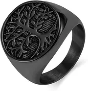 [SCOCCA] European And American Style Titanium Steel Tree of Life Ring, Men's Vintage Tree of Life Ring