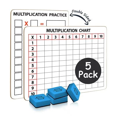 Pack of 5 Dry Erase Multiplication White Boards 9 x 12 Inch Small Lapboard l ...