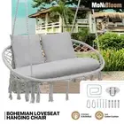 Outdoor 2 Seat Hammock Boho Chair Hanging Rope Swing Indoor Tassels Cushion Seat