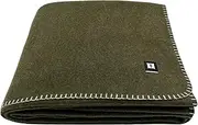 EKTOS 100% Virgin Wool Blanket, 90" x 66", Hunting Gear, Better Than Military Surplus (Olive Green, Twin Size)