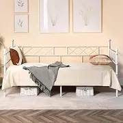 Twin Size Daybed Frame, No Box Spring Needed Day Bed Fram, Twin Bed Frames Metal Sofa Bed for Living Room Guest Room Apartment, White