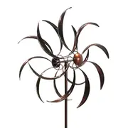 Garden Ornament 213cm Metal Double Windmill Outdoor Yard/Patio Decor Bronze