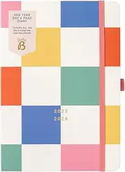 Busy B A5 Day- A-Page Diary - Mid-Year Academic Planner - Aug 25 - Aug 26 – Multicoloured Cover - Diary with Day a Page Layout, Pen Loop, Notes, Timetables Year Planner & Elastic Closure