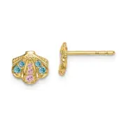 14k 14kt Yellow Gold Madi K Blue & Pink CZ Seashell Post Earrings