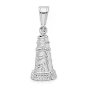 Sterling Silver De-Ani Rhodium-Plated Polished And Textured Lighthouse Pendant