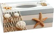 Wood Tissue Box Cover Shell Fishnet Beach Pumping Tray Tissue Holders Starfish