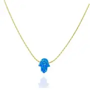 Blue Opal Hamsa on a Gold Filled Choker Necklace- gold filled royal blue
