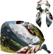 [YTYVAGT] Scrub Caps Women,Scrub Hats Suitable for Women,Animal Cow Landscape Pattern