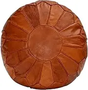 Tan Brown Piping Moroccan Leather Pouffe