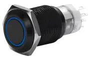 3/4" Black Stainless Steel Latching Power Switch w/ Blue Halo Light LED 19mm 12V
