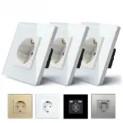16A Wall Power Socket Crystal Glass Panel Plug Electrical Outlet for Improvemet