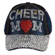 Top Headwear Cheer Mom Rhinestone Hat - Women's Shiny Bling Sports Mom Cap