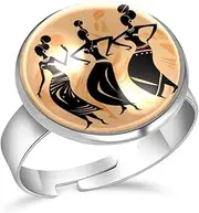 [FVQL] Adjustable Ring for Girls, African Woman Pattern Abstract, 1.7cm/0.67inch, Glass, glass