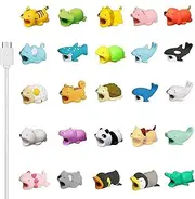 25 Pcs Cute Phone Charger Cable Protector Animals, Phone Charger Cable Bites Cord Protector, Cartoon Animal Bite USB Charger Cord Protector, Charging Cable Savers for Most Cellphone Tablet