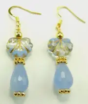Blue Agate Briolette Earrings & Czech Leaves Handmade Jewelry