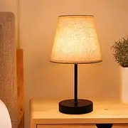 Table lamp, Bedroom lamp with Burlap Shade and Metal Base, Modern Bedside lamp, Living Room, Study Room with Light Bulb (GY)