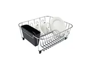 D.line Small Dish Drainer Chrome PVC w/ Caddy Sink Storage 36.5x32.3cm - Black
