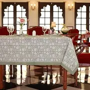 Labhanshi Indian Block Print Pre-Washed Cotton Floral 72x108 Inch Rectangle 8-Seater Table Cloth|Kitchen Dining Table Top Cover|Boho Rustic St. Patrick Spring Easter Table Cloth|Sage Green