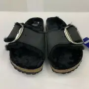 Birkenstock New w/ Box Madrid Big Buckle Shearling Black Oiled Leather Narrow