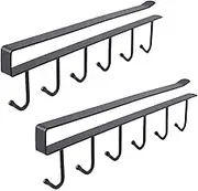 MIZOXY Cup Holder Under Cabinet - Coffee Cup Mug Holder with 6 Hooks - Undershelf Mug Storage for Kitchen, Restaurant, Café - Set of 2 - Black