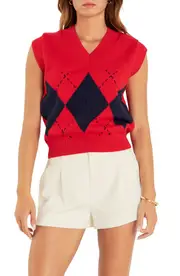 English Factory Argyle Pullover Sweater Vest in Red Multi at Nordstrom, Size Small