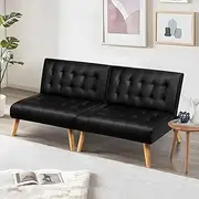 ALFORDSON 2X Sofa Beds Lounge Chair, Single Seater Sofa Couch Set of 2, 170 x 81 x 74 cm, Adjustable Backrest Sleeper Sofa Recliner PU Leather Upholstery for Living Room,Bedroom & Office, Black