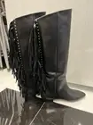 Yves Saint Laurent Dana Fringe Black YSL Boots Flat Size 37. 5 New Auth $1890