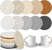 vivinin 10 Psc Cotton Coasters, Absorbent Boho Coasters, Coasters for Drinks, Cup Coasters Woven Coasters, 10-Color Coaster Set for Room Decor Bar Housewarming Gift, 4.3inch