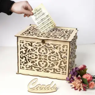創意木製禮卡箱設計婚慶婚禮用品鏤空木製賀卡名片收納盒簽到箱