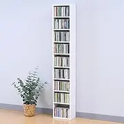 Yamazen CCDCR-2615(WH) R Rack, 9 Tiers, CD Rack, Bookshelf, Slim, Large Capacity, Movable Shelf, Comic, DVD, Storage, Width 10.0 x Depth 6.7 x Height 59.1 inches (25.5 x 17 x 150 cm), Storage Shelf,