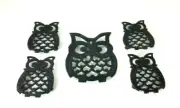 Cast Iron Owl Trivets Black Stove Top Hot Plate Set of 5 Vintage